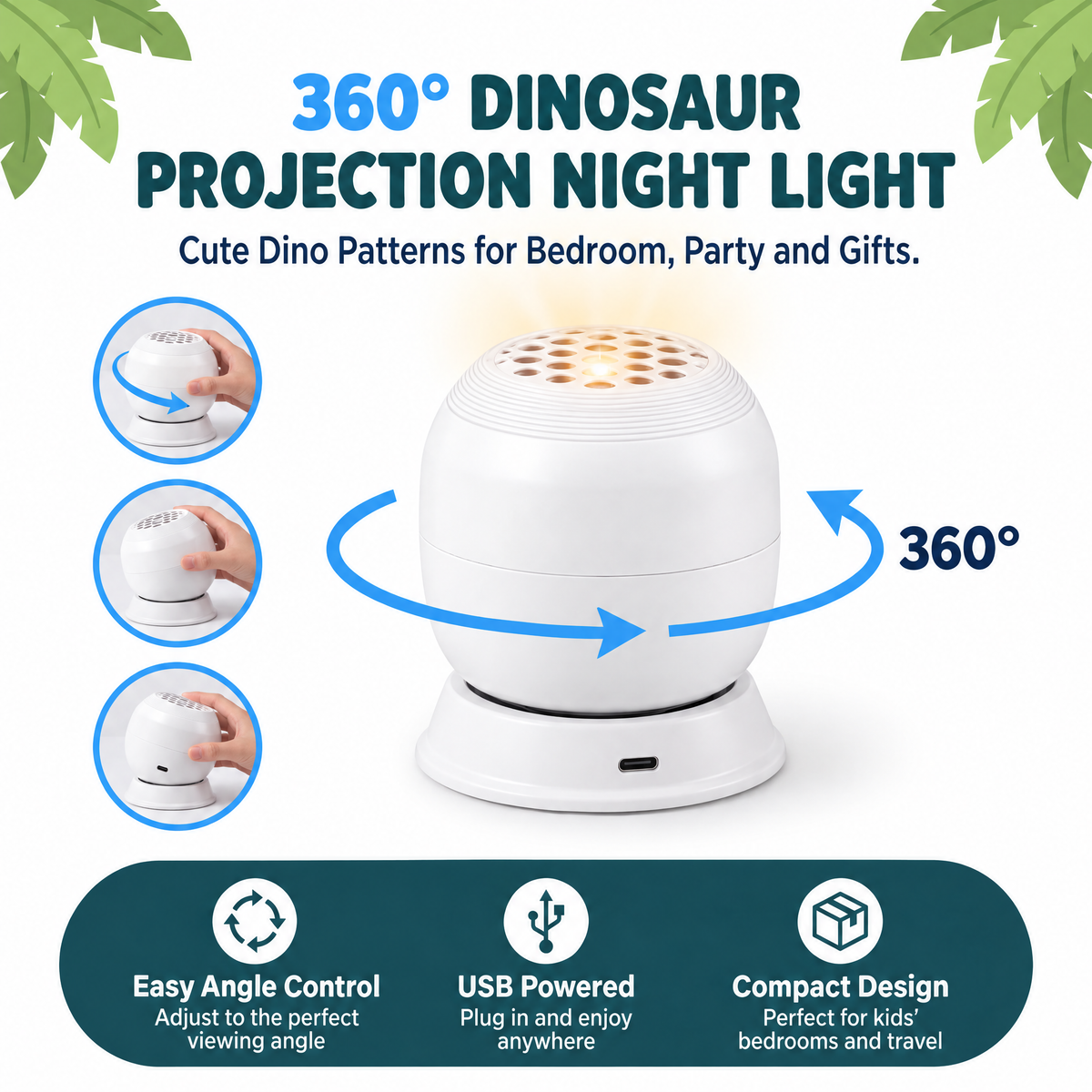 DinoGlow 360 degree rotating dinosaur projection night light